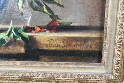 Lot 1145 - * Stuart Scott Somerville (1908-1983) oil on canvas - Still life of flowers in a blue and white vase, signed, 61.5cm x 51.5cm, in ornate gilt frame