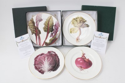 Lot 160 - H.R.H.Prince Charles (now H.M.King Charles III), two pairs Royal Christmas gifts, four Highgrove Florilegium vegetable subject porcelain plates in original boxes