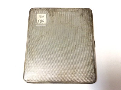 Lot 23 - 1930s Earl's silver armorial cigarette case by Mappin and Webb (Birmingham 1937) with engraved Coronet over monogram 9.5 x 8 cm