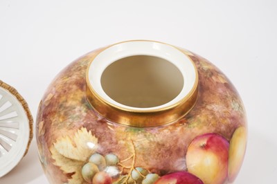Lot 383 - A Royal Worcester pot pourri with pierced cover, hand painted with fruit and signed T. Nutt