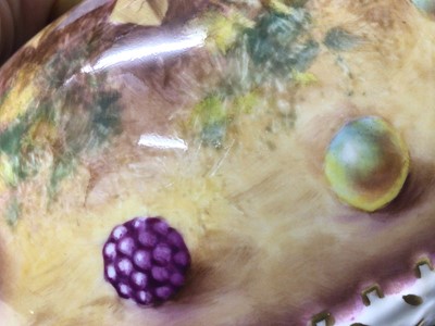 Lot 383 - A Royal Worcester pot pourri with pierced cover, hand painted with fruit and signed T. Nutt