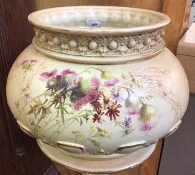 Lot 369 - An imposing Royal Worcester blush ivory jardiniere and stand, hand painted with thistles and other flowers, model number 1925