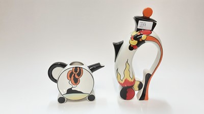 Lot 1199 - Lorna Bailey Wulstan Drive pattern teapot, 12cm high and a coffee pot (2)