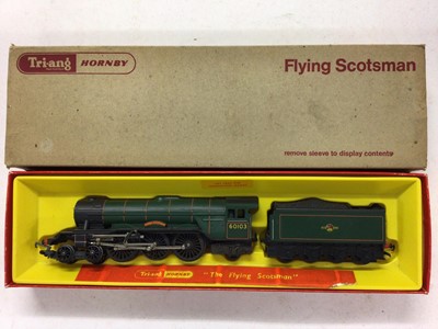 Lot 2009 - Triang Hornby OO gauge LMS 4-6-2 Coronation blue locomotive R864, LMS 4-6-2 Princess locomotive Steam Exhaust Noise & Smoke "Princess Elizabeth" R258NS, BR Flying Scotsman and tender R850, all boxe...