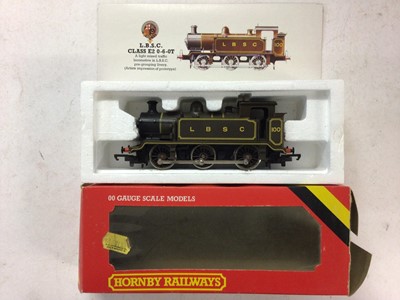 Lot 60 - Hornby OO gauge locomotives LNER green 0-6-0 Class J83 locomotive 8477, R252, LBSC lined brown 0-6-0T Class E2 locomotive 100, R353, LMS maroon 0-6-0T Class 3F Jinty 16440, R052, GWR green 0-4-0 Ta...