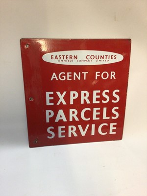 Lot 2493 - Eastern Counties Omnibus Company Limited 'Agent for Express Parcels Service' enamel sign.