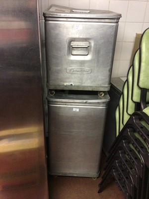 Lot 79 - Two Grundybin storage hoppers, 400 mm x 420 mm x 750 mm high plus two others 400 mm x 420 mm x 470 mm high, all on castors (4)