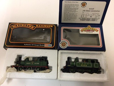 Lot 189 - Hornby OO gauge locomotives LNER 0-6-0T Class J52, R861, Bachmann Junior 0-6-0 steam 30-920, J72 Class 0-6-0T, 31-050, Mainline 0-60T J72 Class Tank, 37-054, all boxed (4)