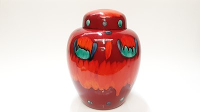 Lot 1216 - Massive Poole pottery ginger jar and cover with abstract decoration, 32cm high