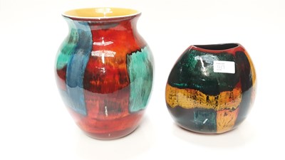 Lot 1217 - Large Poole pottery vase with abstract decoration, 25cm high, together with a Purse vase, 18.5cm high (2)
