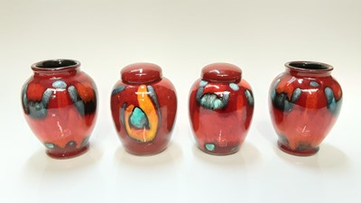 Lot 1219 - Eight various small Poole pottery vases and ginger jars with covers with abstract decoration
