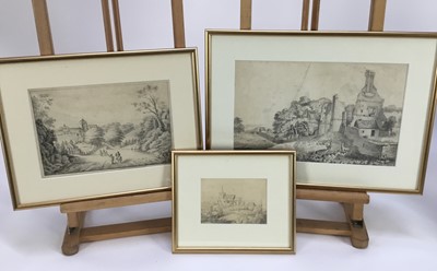 Lot 44 - Collection of 7 early pencil drawings, to include John Wodderspoon - various of castles, cottages etc, all in gilt frames