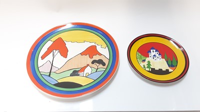 Lot 1269 - Wedgwood Clarice Cliff style plate, 31cm diameter, together with another entitled Blue Lucerne, 20cm diameter (2)