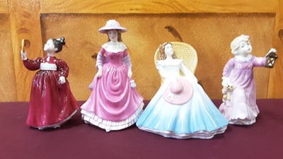 Lot 1280 - Collection of 16 Royal Doulton figures including Annabel HN4803, Granny's Heritage HN4811, The Orange Lady HN4810, Time For Bed HN3762 and Summer Breeze HN4587