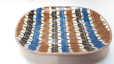 Lot 1285 - Unusual Poole earthenware slipware dish with geometric decoration, 37cm x 29cm