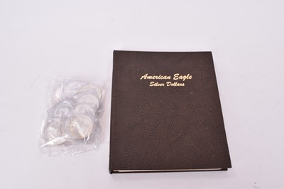 Lot 413 - U.S.A - Mixed dates .999 silver 1oz Eagle Dollar coins and collectors albums (23 coins)