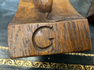 Lot 718 - Rare pair of early Robert ‘Mouseman’ Thompson bookends, each carved with initial ‘G’, 15cm high. Provenance: Ryedales Auctioneers, September 21st 2021, lot