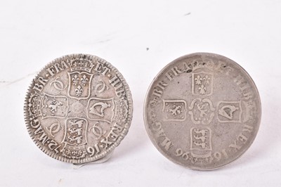Lot 430 - G.B. - Silver Crowns to include Charles II 1672 V. Quarto AF and William III 1696 Fair (2 coins)