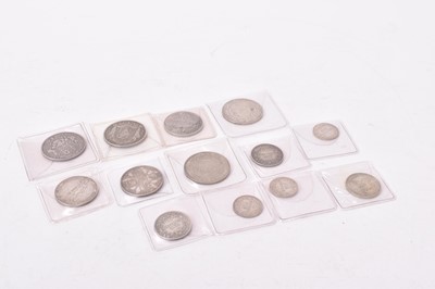 Lot 433 - G.B. - Mixed silver coinage to include Half Crowns 1836 VG, 1826 F-GF, 1887 GEF, 1901 (N.B. Small edge bruises) otherwise EF, Florins 1853 F, 1887 GEF, 1903 AVF, Shillings 1842 GVF-AEF, 1868 (Die N...