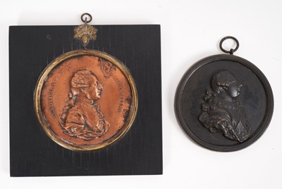 Lot 732 - 19th century copper medallion depicting Louis XVI, in ebonised 
wood frame