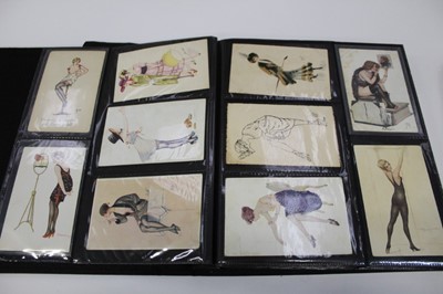 Lot 1471 - Postcard album containing a collection of artist drawn, photographic and printed glamour and pin ups