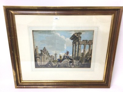 Lot 770 - Pair of 18th century hand coloured engraving depicting figures and 
ruins