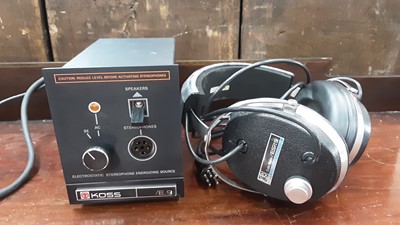 Lot 2232 - Pair of vintage Koss ESP.9 Electrostatic Sterephones together with a Koss Electrosonic Srereophone Energizing Source, in original box with instructions