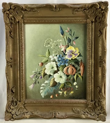 Lot 40 - C. O. B. Wright, 20th century oil on canvas board - still life summer flowers, 24cm x 29cm in gilt frame