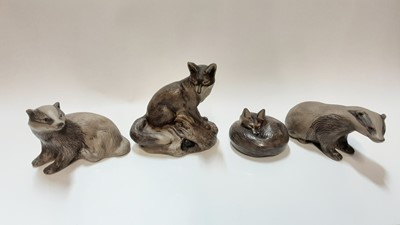 Lot 1300 - Collection of 14 Poole stoneware animals including foxes, badgers, rabbits etc