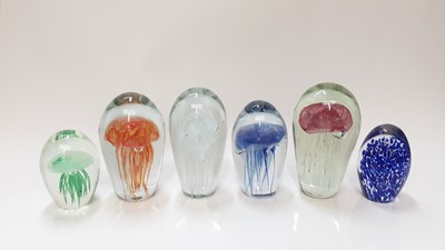 Lot 1305 - Six assorted Jellyfish art glass paperweights