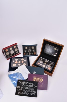 Lot 453 - G.B. - Royal Mint mixed proof year set's to include 1970, 1971, 1977, 1996 (Blue case), 1997 (Blue case), 2001 (Red case), 2004 and 2008 executive eleven coin set 'Prince Charles 60th Birthday' (N....