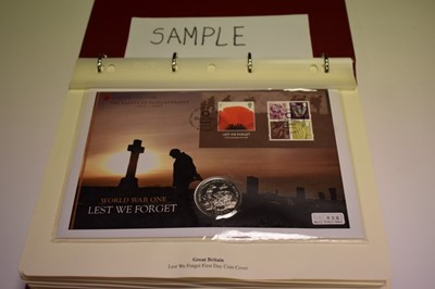 Lot 465 - World - Mixed presentation coin/stamp covers contained in six albums to include some silver issues (Qty)