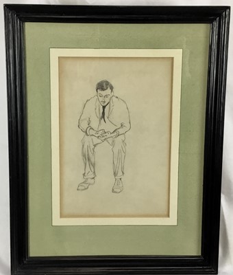 Lot 3 - Late 19th century French School pencil sketch - portrait of labourer, label verso for Hazlitt, Gooden & Fox, 17cm x 24.5cm in glazed frame 32cm x 41cm overall