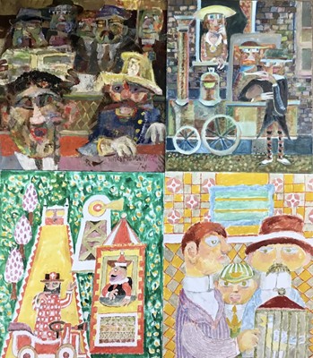 Lot 10 - Vincent Bennett (1910-1993) five works, oil on board - ‘Omnibus’, signed and dated ‘74 and four others signed for, all unframed