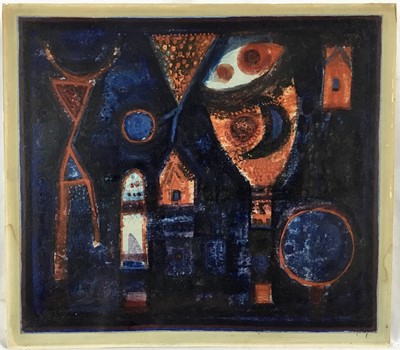Lot 17 - Hans Rudolf Strupler (1935-2015) mixed media on paper laid on card - blue untitled, signed, unframed