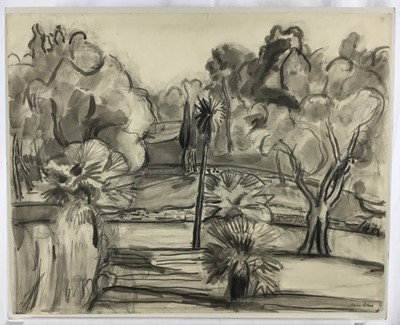 Lot 21 - Martin Bloch (1883-1954) monochrome wash on paper - trees, 57cm x 45cm unframed