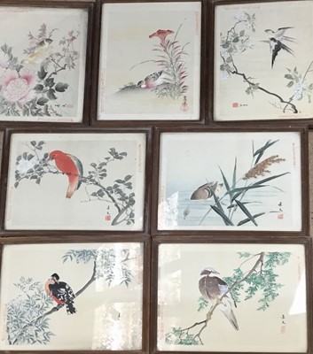 Lot 117 - Group of seven late 19th century Oriental woodcuts of birds, some with hand colouring, framed by Ryman & Co. Ltd., in glazed frames