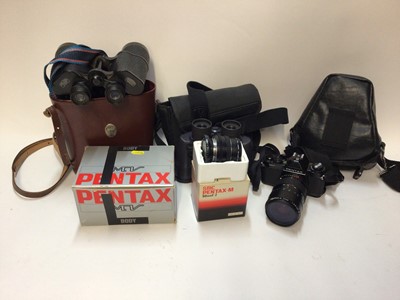 Lot 2360 - Pentax camera, Sony camcorder, two pairs of binoculars and similar