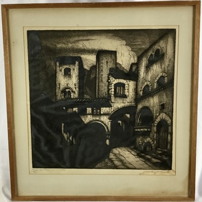 Lot 61 - Two twentieth century Italian limited edition prints, indistinctly signed - Piazza San Pelegrino Viterbo and Pitigliano Tuscany, both 40cm x 42cm signed and numbered, in glazed frames, 53cm x 57cm...