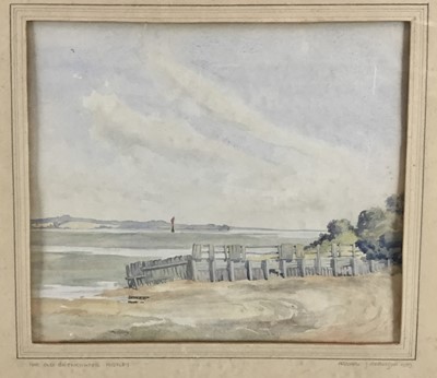 Lot 56 - Frederic J Robinson watercolour - 'Mistley The Old Breakwater', signed and dated 1929, 26.5cm x 23cm in glazed frame 40cm x 57cm overall