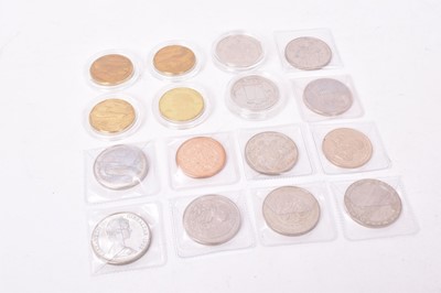 Lot 487 - World - Mixed Crown sized coins to include Marshall Islands brass proof like $10 1991 with aircraft reverse Lancaster, YAK-9, D.520, 1995 reverse Elvis Presley, Republica De Guinea Ecuatorial proof...
