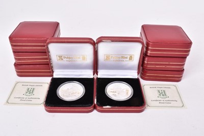 Lot 489 - World - Mixed silver coins to include British Virgin Islands commemorative $10 (N.B. .925 silver, wt. 28.28 gms) with reverse portrait of Edward VIII x 8 scarce (N.B. All in red leather cases with...