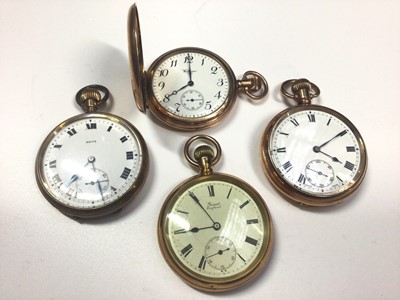 Lot 23 - Four gold plated pocket watches to include Waltham USA full hunter, Neva, Prescott England and one other