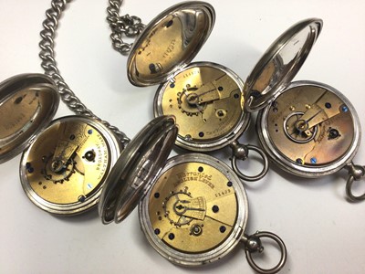 Lot 30 - Four silver cased pocket watches, one with silver watch chain