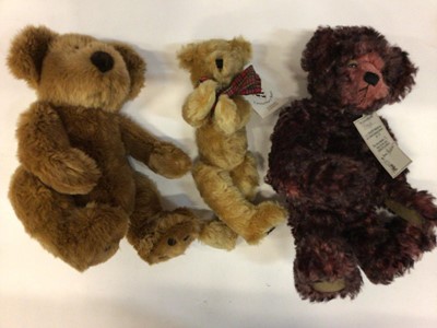 Lot 1844 - A group of designer bears including Steiff 000829, Mother Hubbard Bono 4/4 and Chester 1/1 both with tag, Floyd 9/15 by Shirley Latimer with tag, Edmund by Boyds Bears with tag plus other bears. (1...