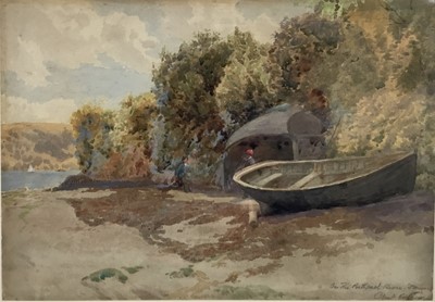 Lot 63 - Charles Collins (1867-1903) watercolour 'On the Porthead River, St. Mawes, signed, Fry Gallery label verso