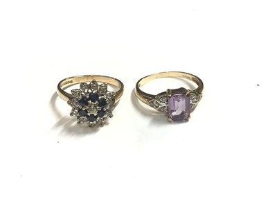Lot 45 - 9ct gold sapphire and diamond cluster ring and 9ct gold amethyst and diamond dress ring