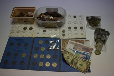 Lot 534 - World - Mixed coinage and banknotes to include G.B. pre 1947 silver (N.B. Est. face value £6.20), United States silver Dime 1862 GVF and others (Qty)