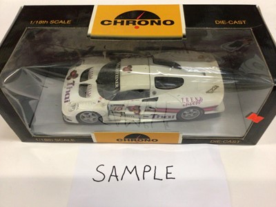 Lot 1974 - Three boxes of 1:18 metal die cast models cars to include Hot Wheels Cadillac LMP, Kyosho Die-cast car series Austin Mini Countryman and others