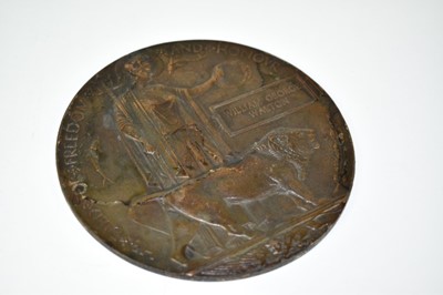 Lot 708 - First World War Memorial (Death) plaque named to William George Walton.
